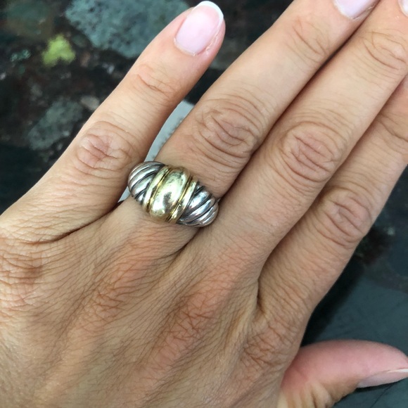 David Yurman Silver/Gold Sterling 14K Cable Ring - Picture 4 of 5